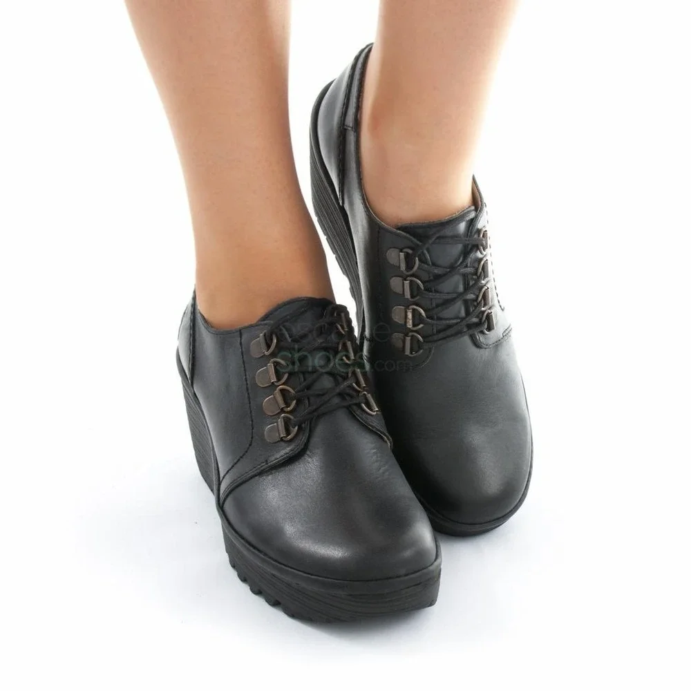 FLY LONDON Yill773 Black P500773000 Lace Up Wedge Booties Size 42 Artsy Boho